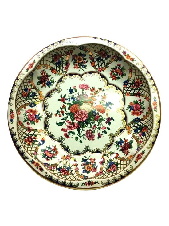 Daher Other - Daher England Serving Fruit Bowl Decorated Ware Tin Floral Gold Vintage 1971